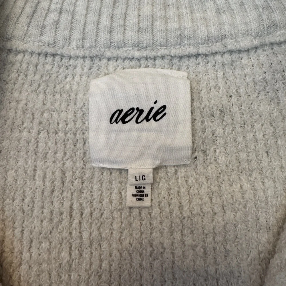 AERIE CozyUp Waffle Quarter Zip Sweater Gray Heather L